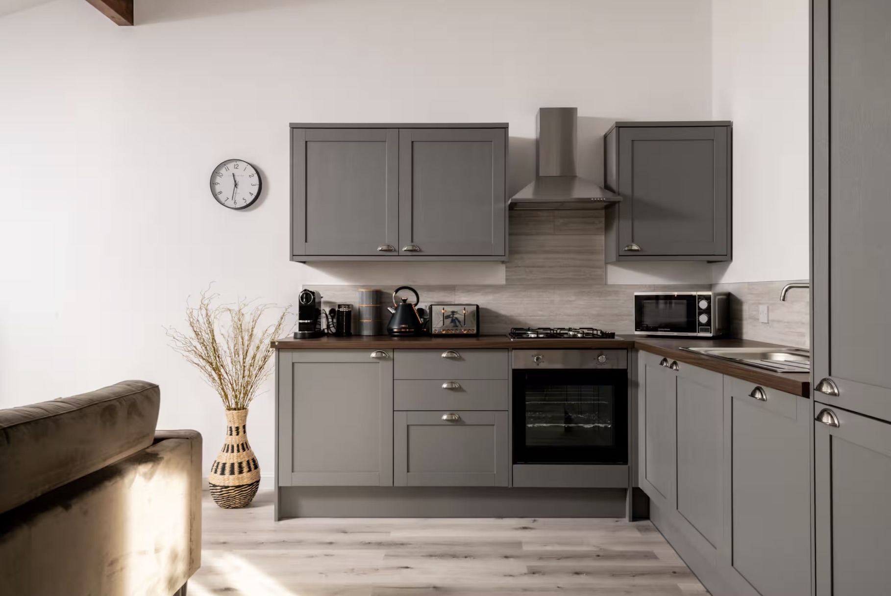 Kitchen with grey cabinets